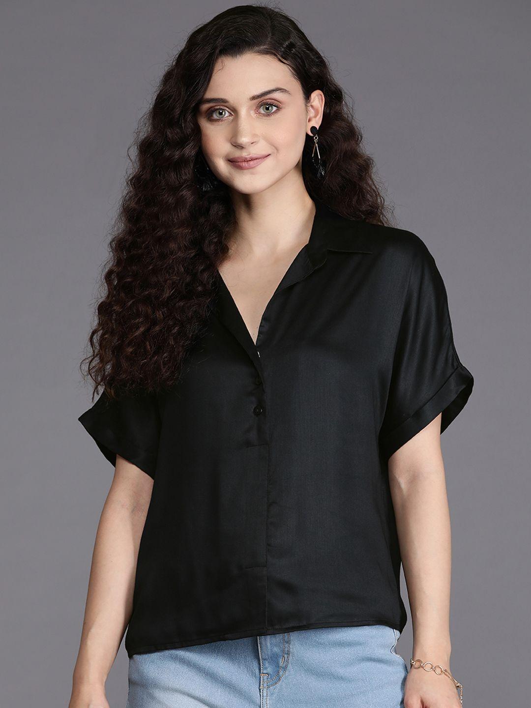 shaye women black solid comfort casual shirt