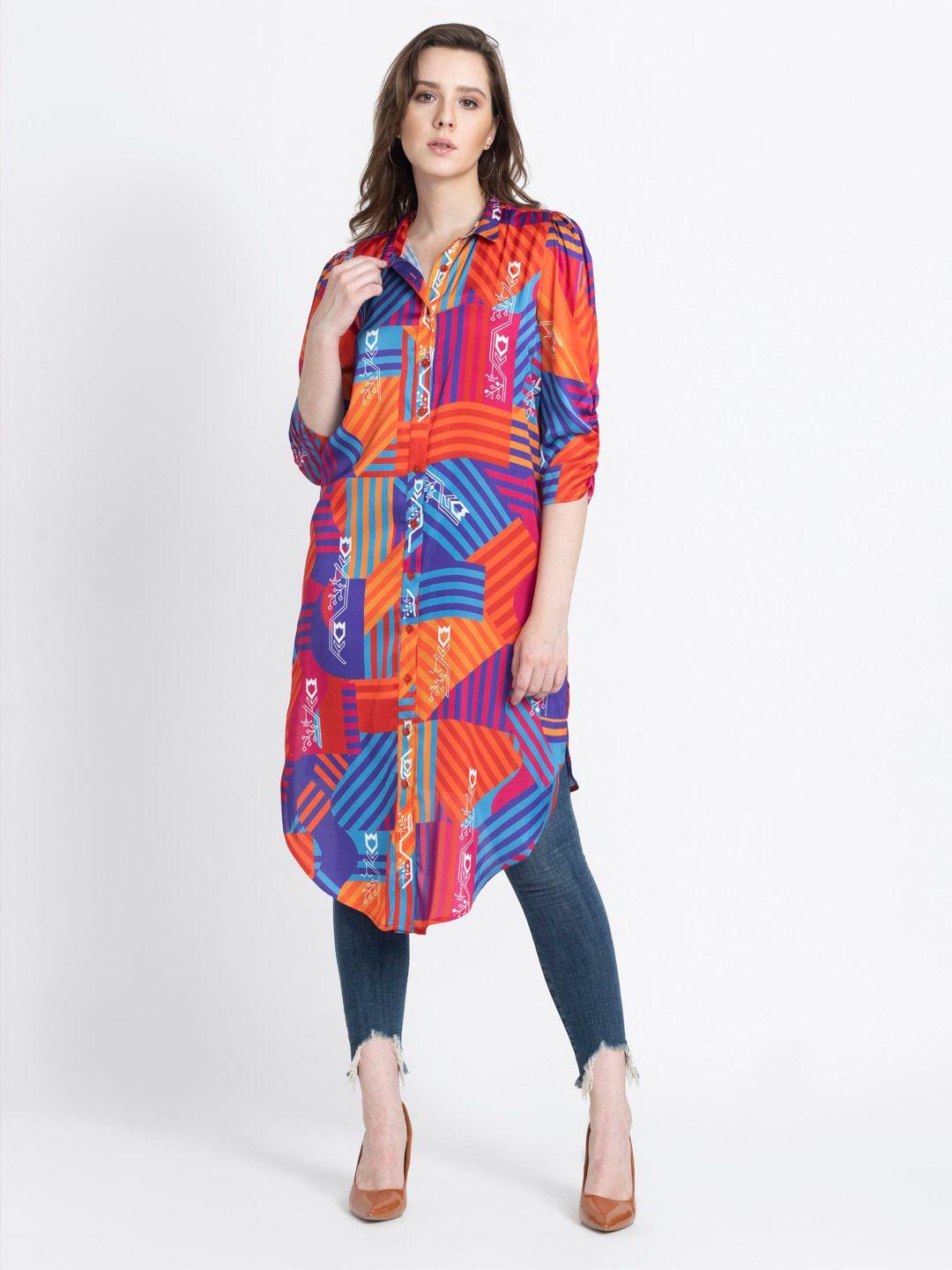 shaye abstract printed spread collar puff sleeves shirt