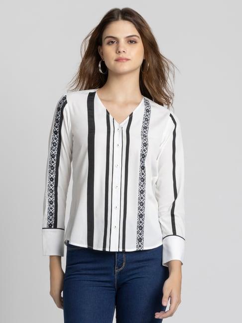 shaye black & white floral print shirt