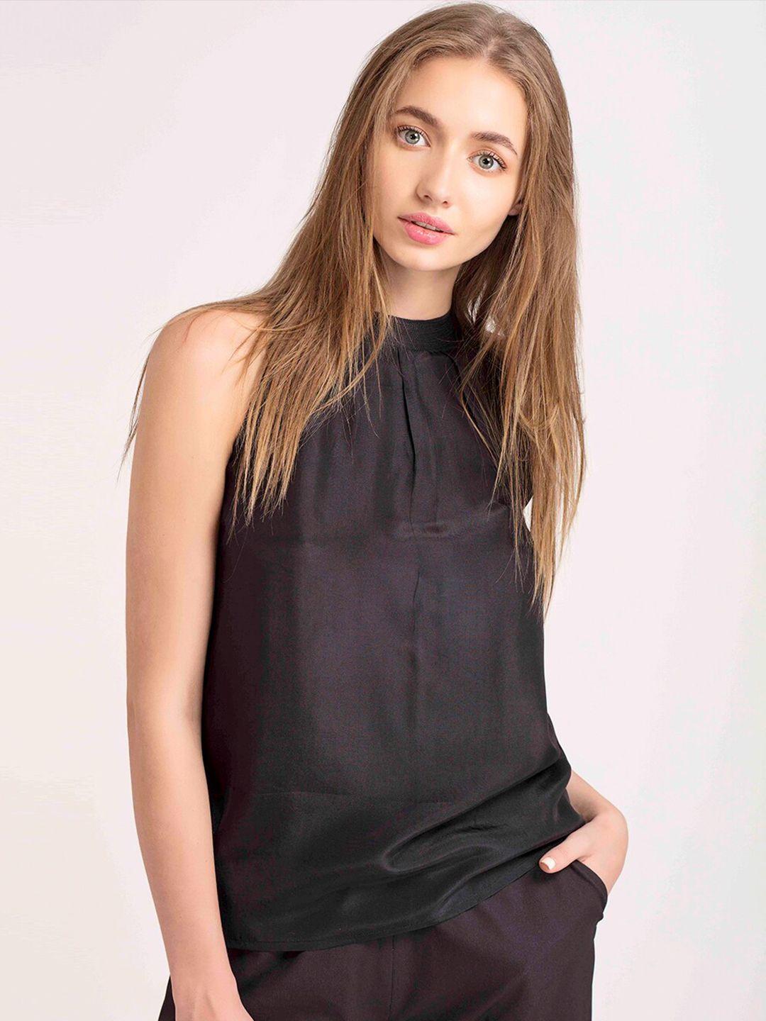 shaye black solid halter neck top