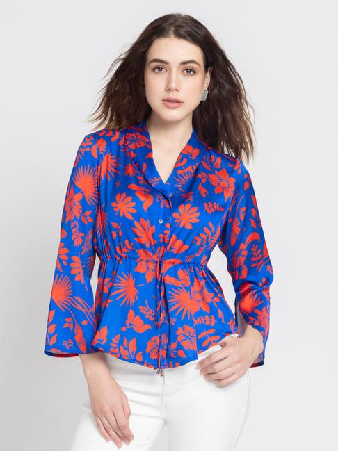 shaye blue & red floral print shirt