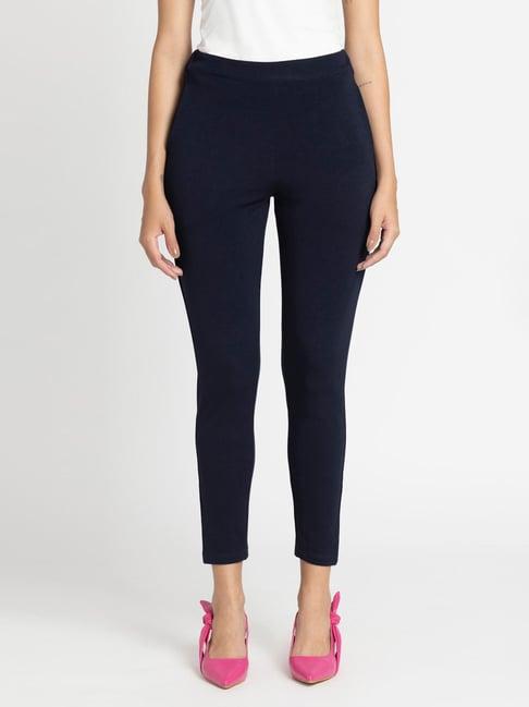 shaye blue  slim fit mid rise pants