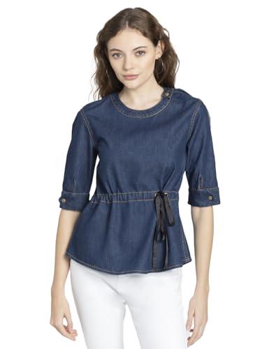 shaye blue casual 3/4th sleeves round neck solid top for women