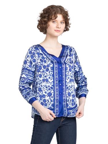 shaye blue casual 3/4th sleeves v-neck printed top for women