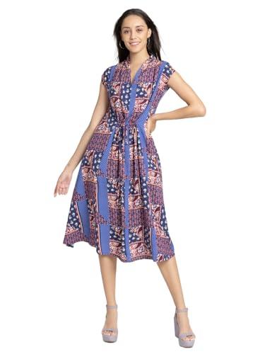 shaye blue casual short sleeves v-neck printed drop shoulder midi dress for women