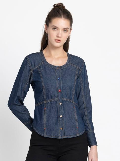 shaye blue denim regular fit shirt