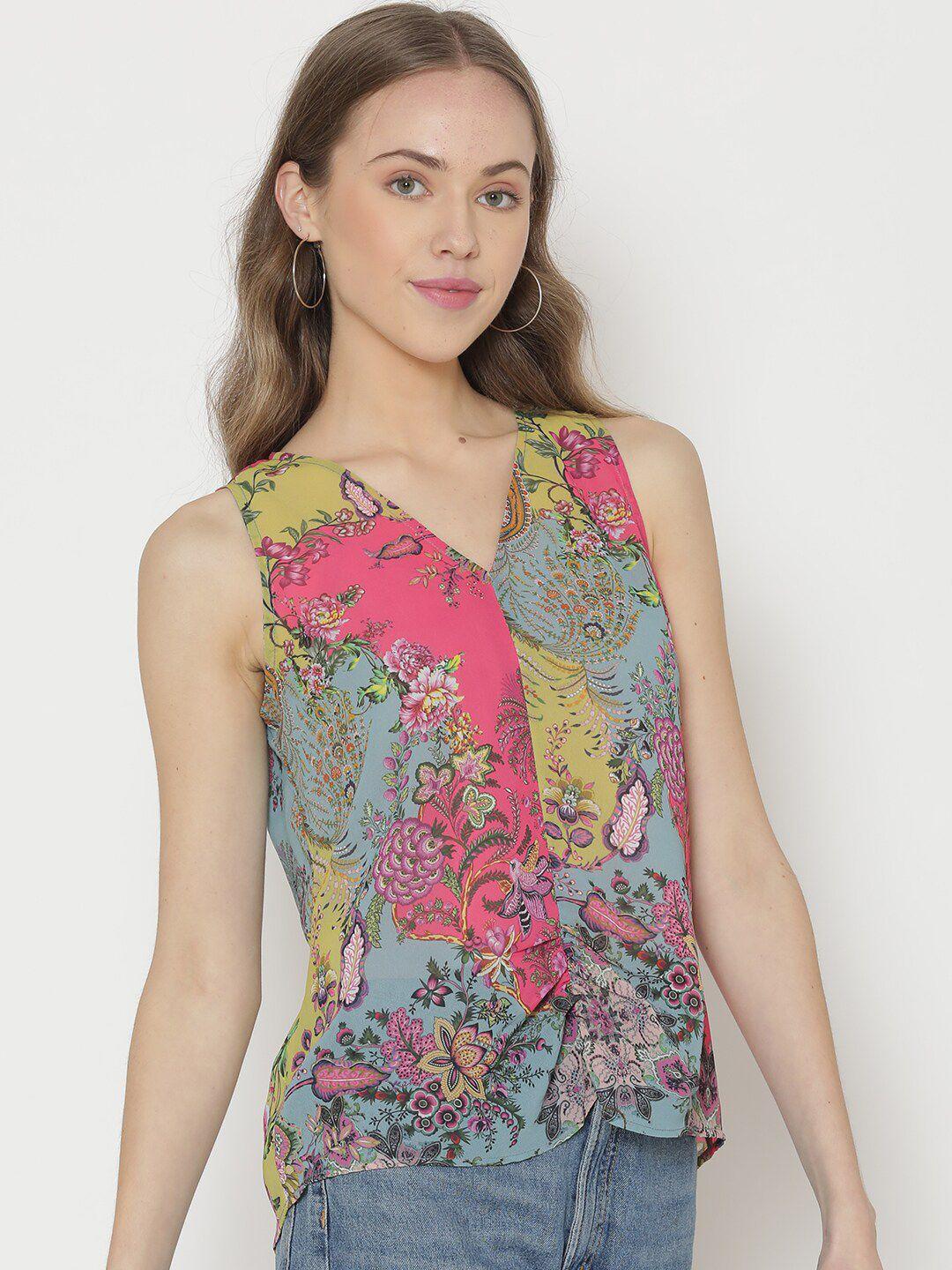 shaye blue floral print georgette top