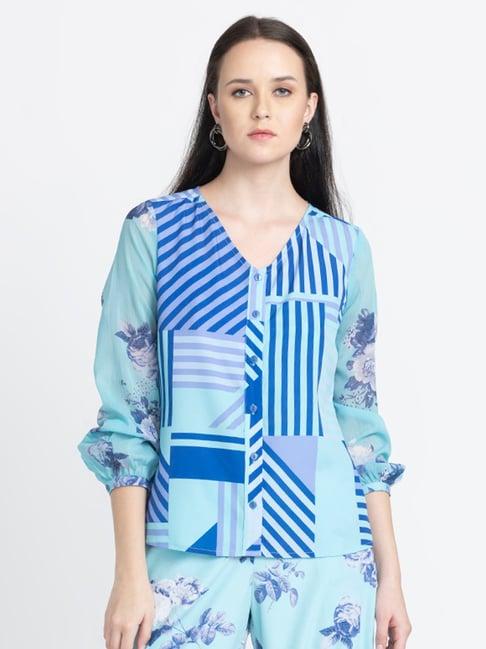 shaye blue floral print shirt