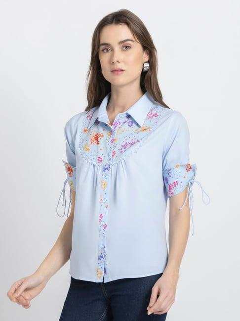 shaye blue floral print shirt