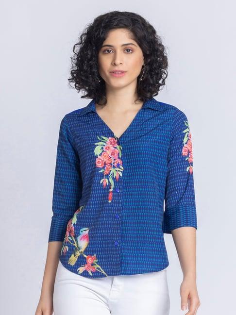 shaye blue floral print shirt