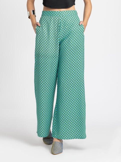 shaye blue printed relaxed fit mid rise trousers