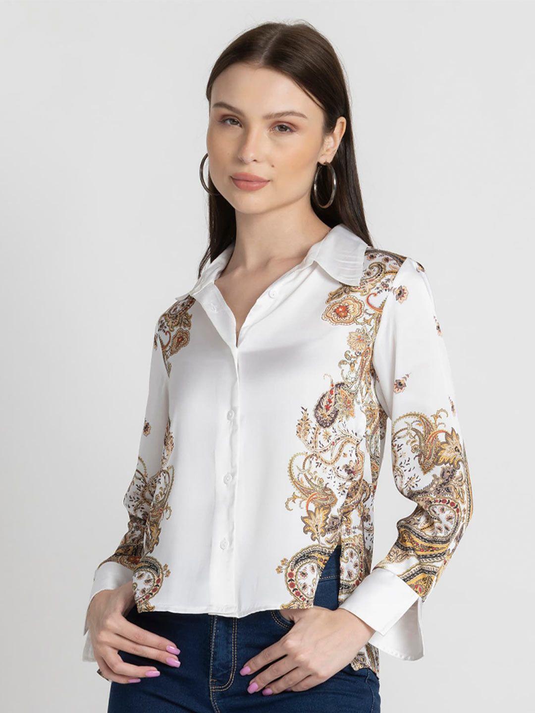 shaye classic floral opaque high-low hem shirt
