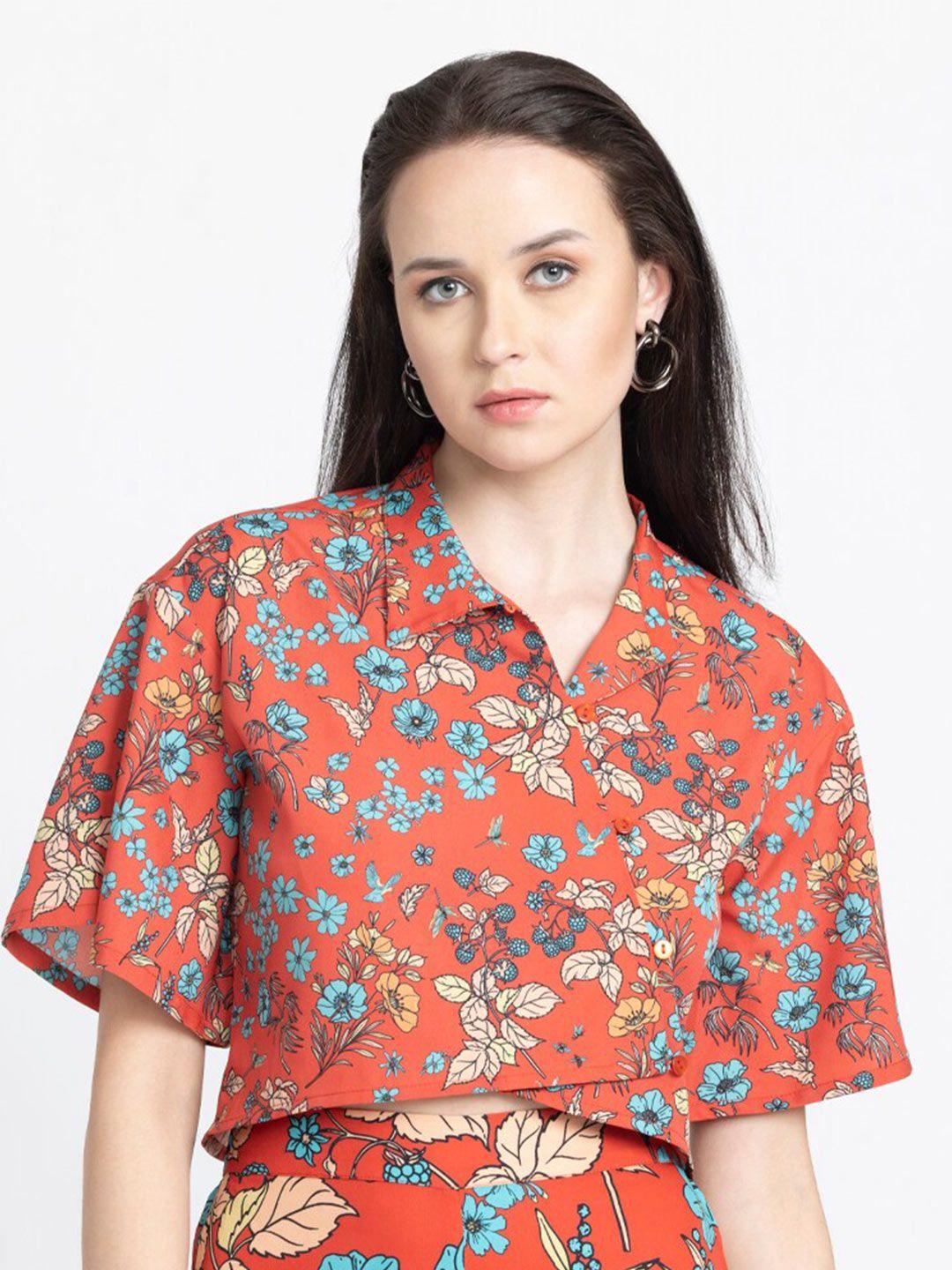 shaye classic floral printed crop casual shirt