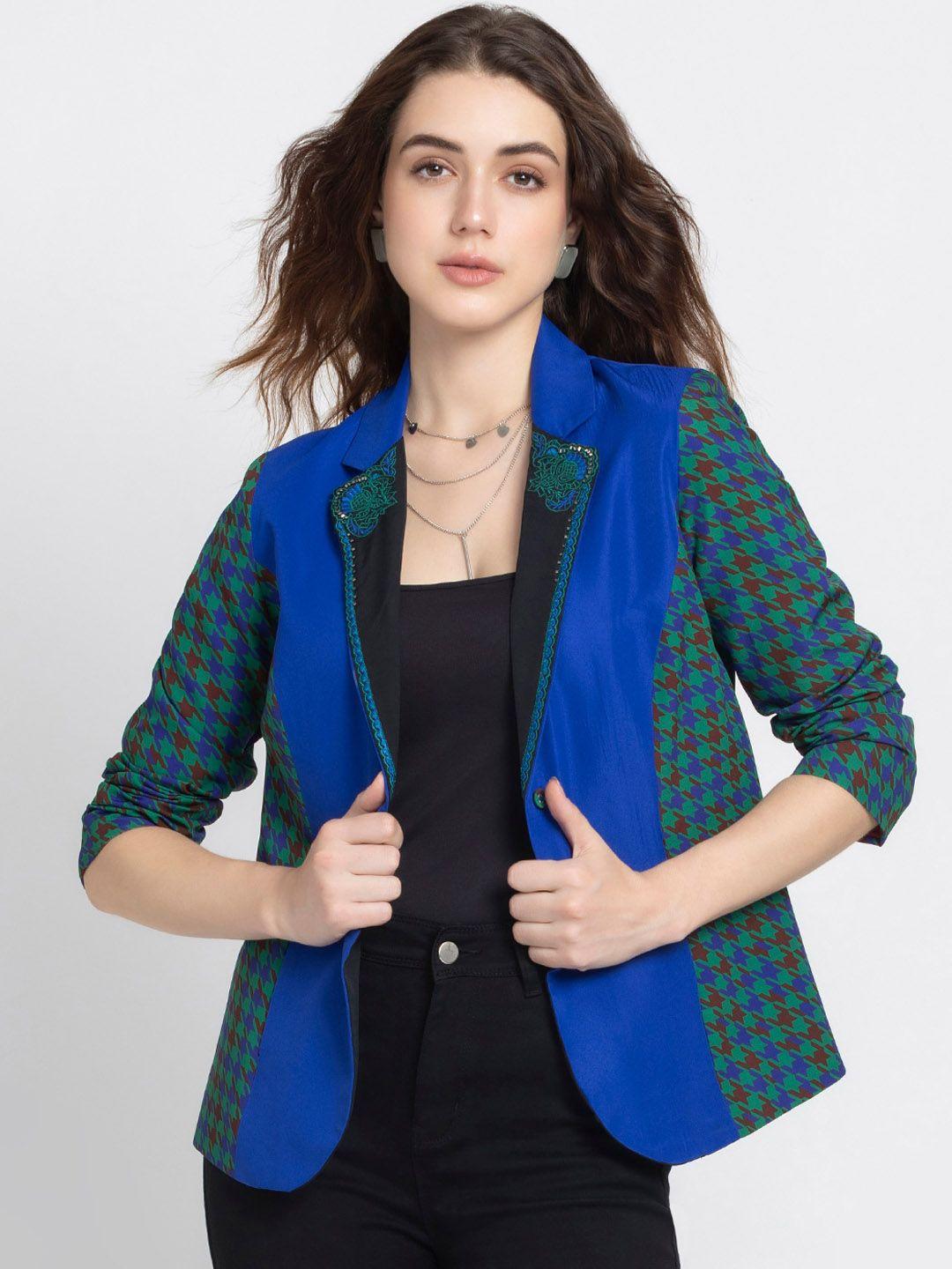 shaye conversational printed embroidered single-breasted party blazer