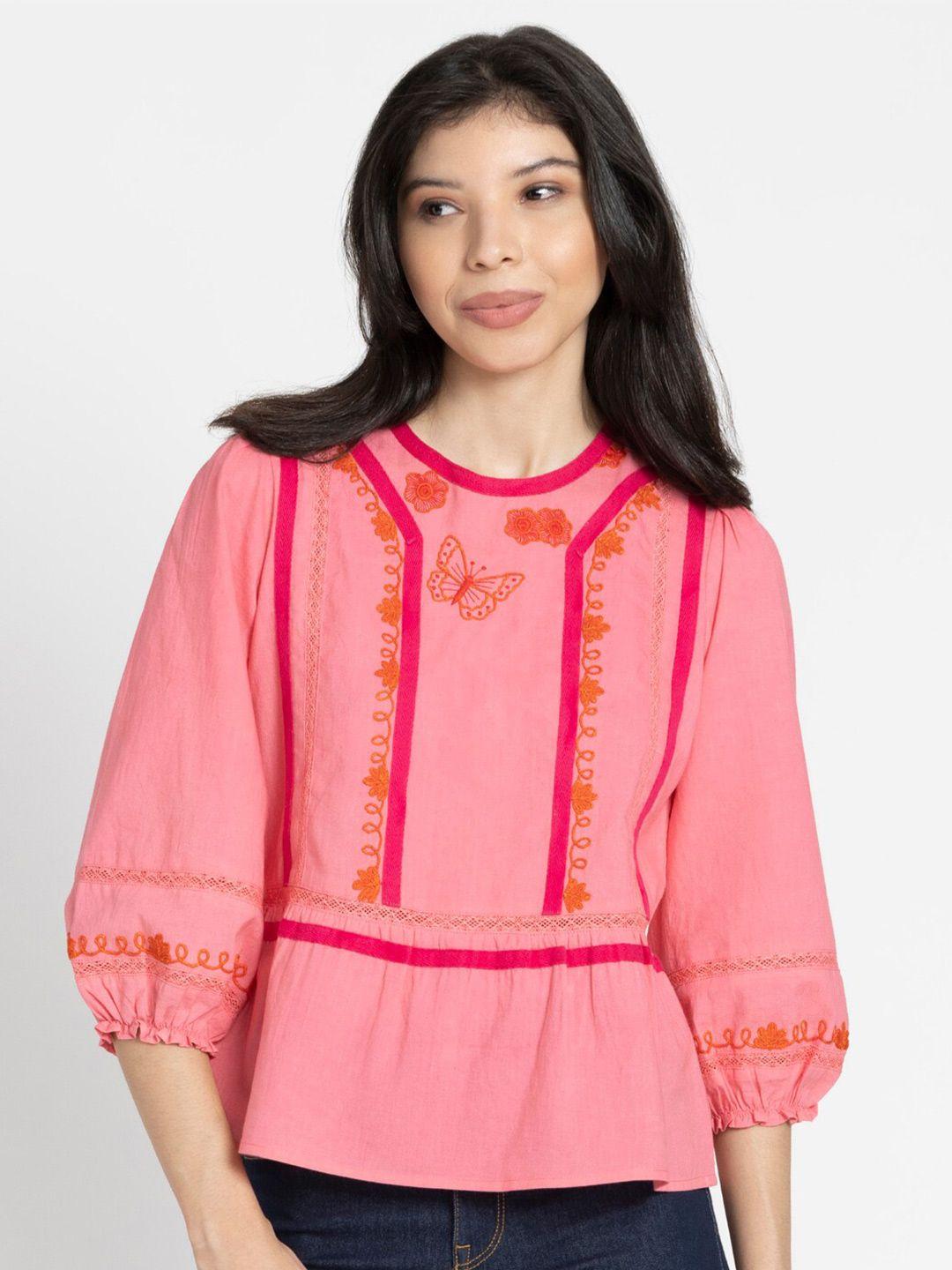 shaye embroidered puff sleeves pure cotton peplum top