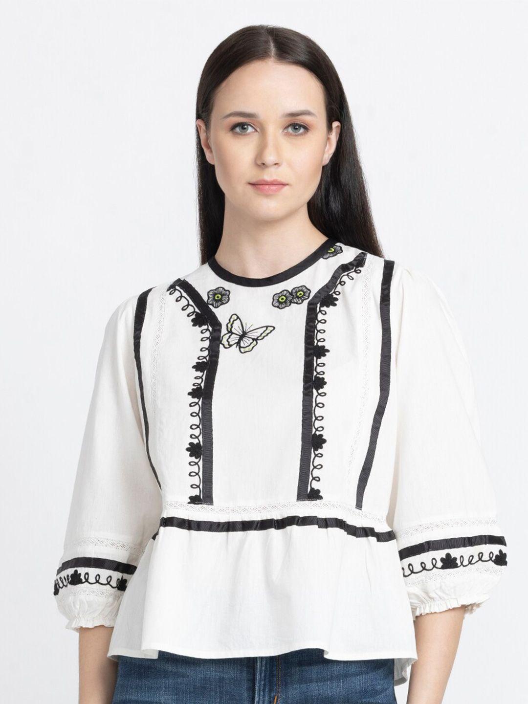 shaye embroidered pure cotton peplum top