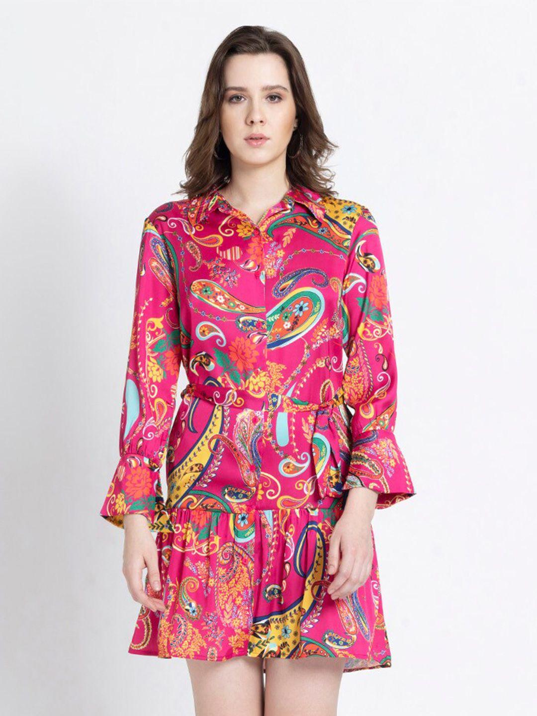 shaye ethnic motifs printed shirt collar dress