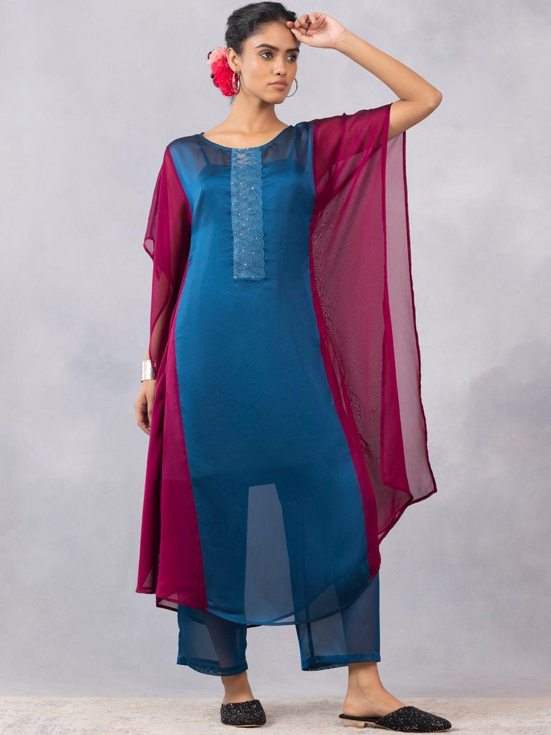 shaye flared sleeves kaftan kurta with trousers with camisole