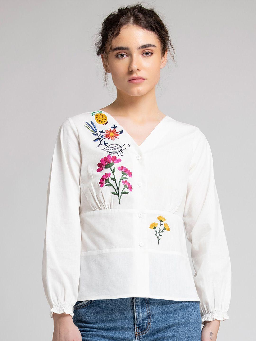 shaye floral embroidered casual shirt