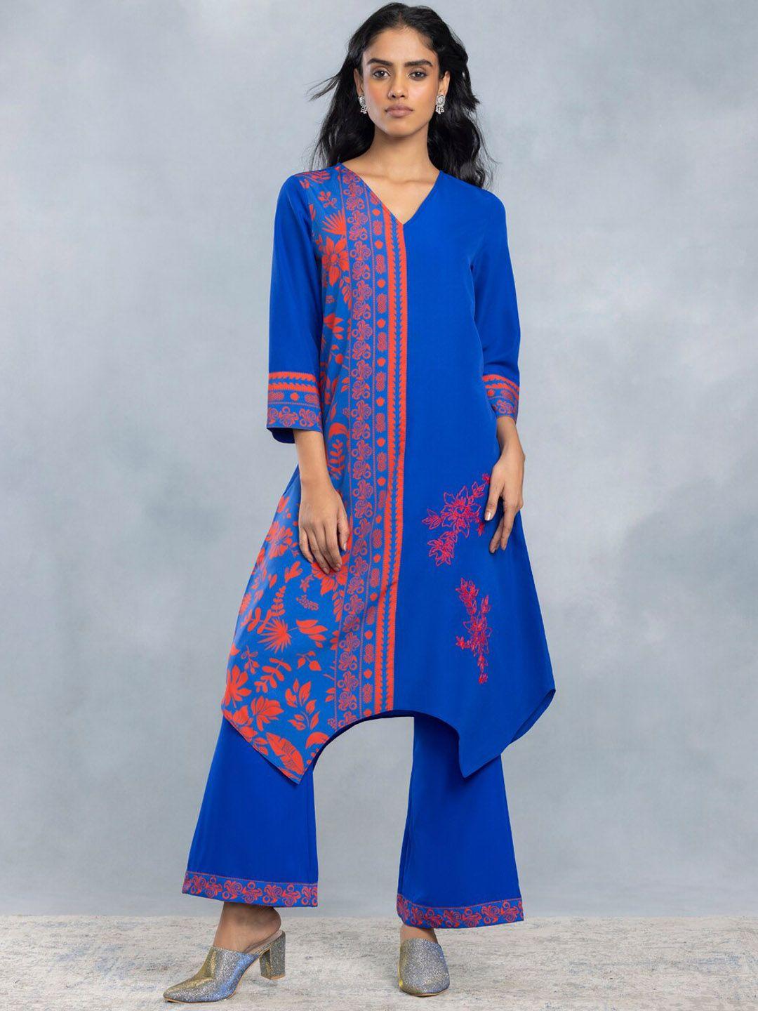 shaye floral embroidered panelled thread work kurta with palazzos