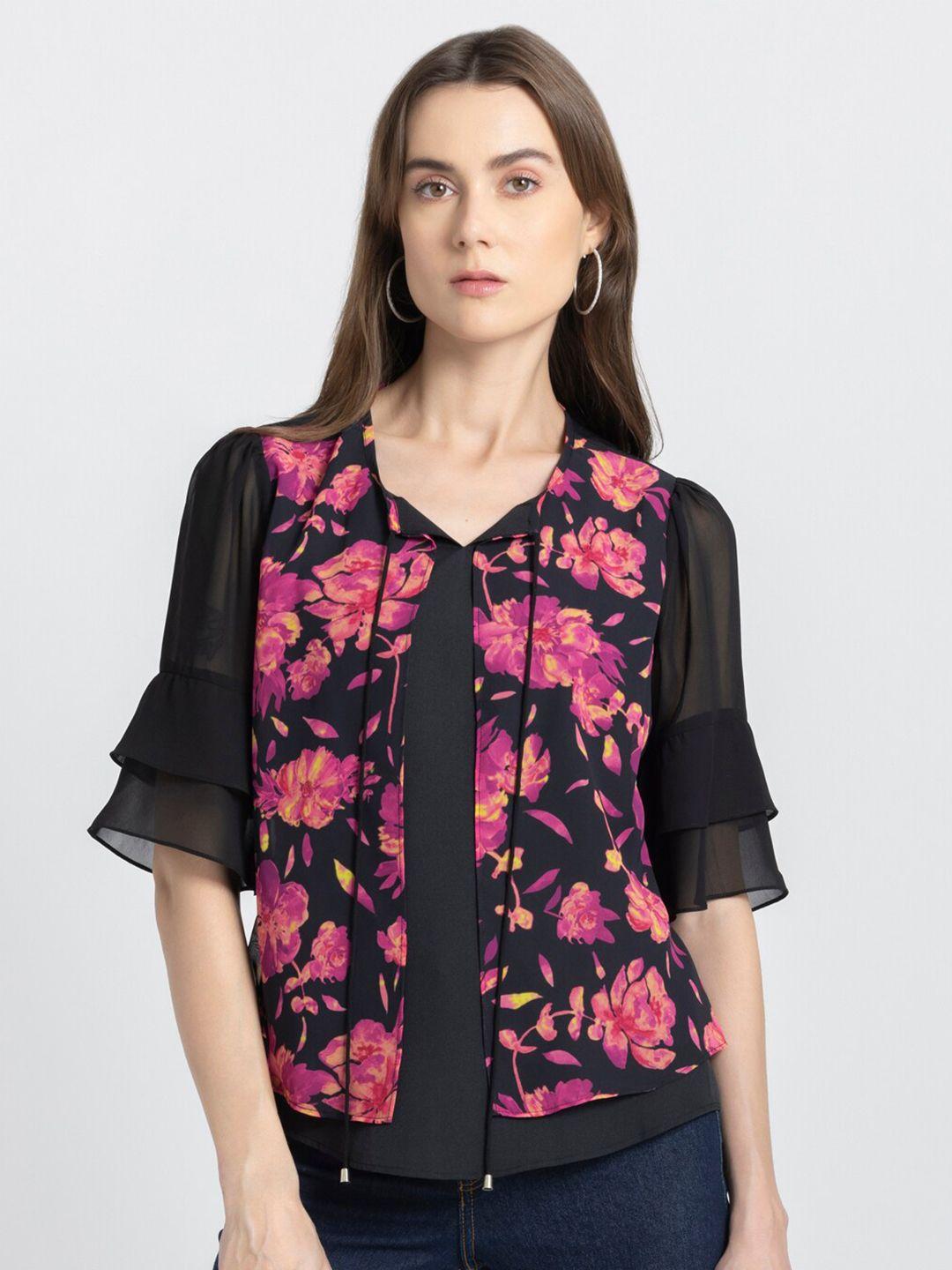 shaye floral print tie-up neck top