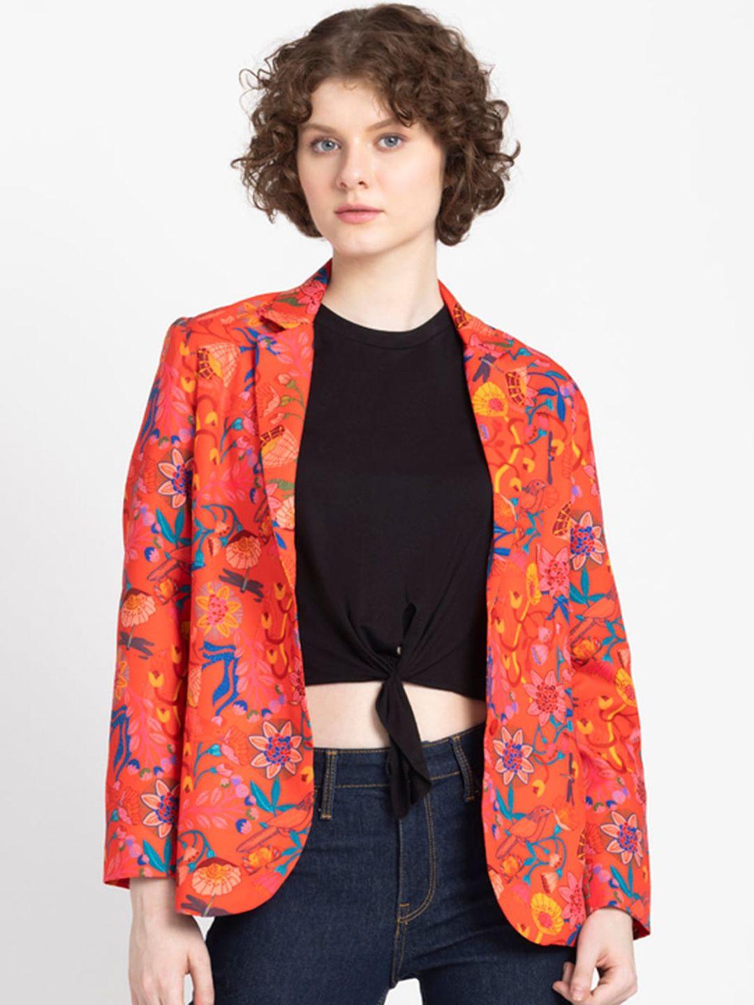 shaye floral printed notched lapel double-breasted casual blazer