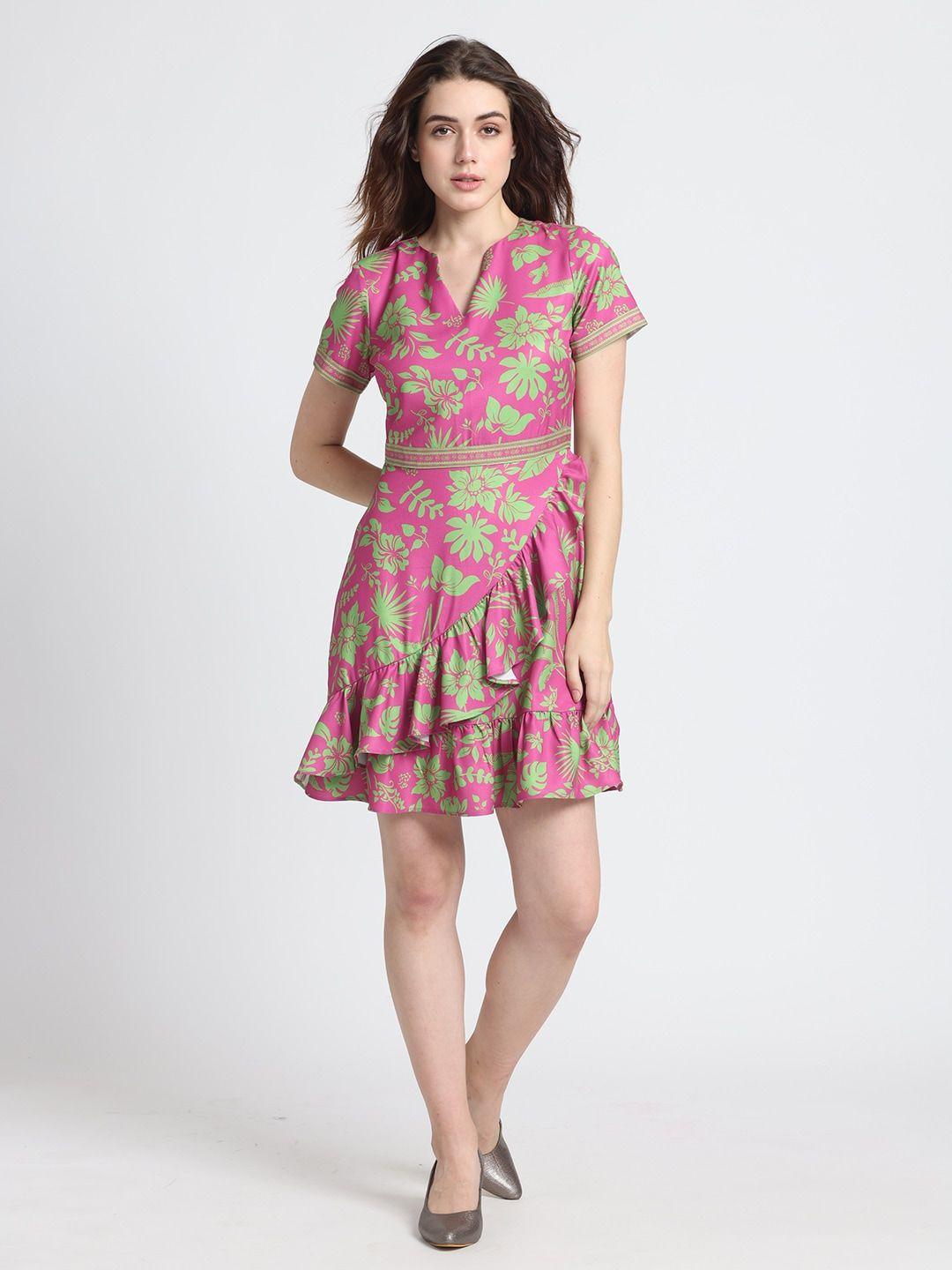shaye floral printed ruffled a-line dress