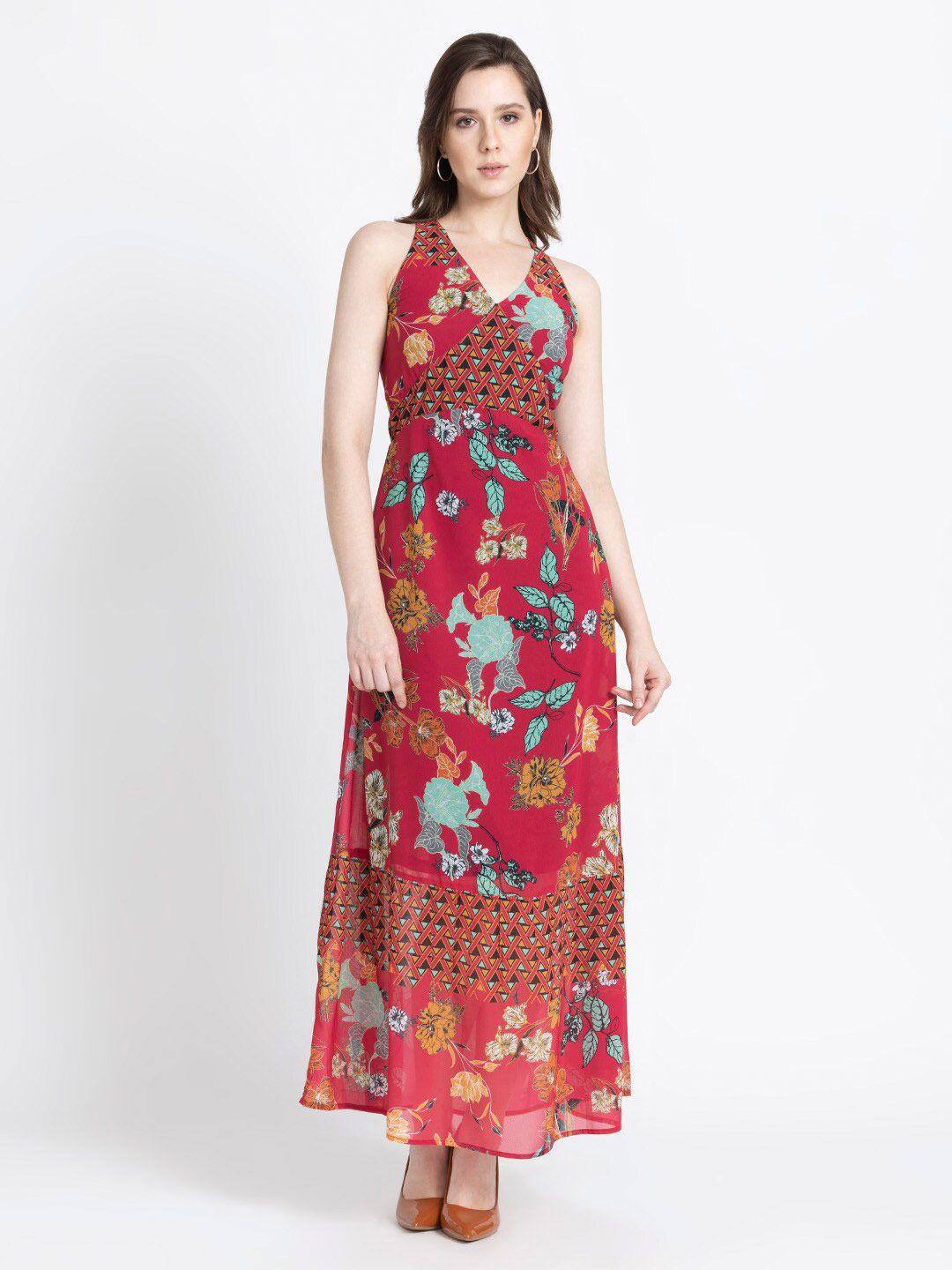 shaye floral printed v-neck georgette fit & flare maxi dress