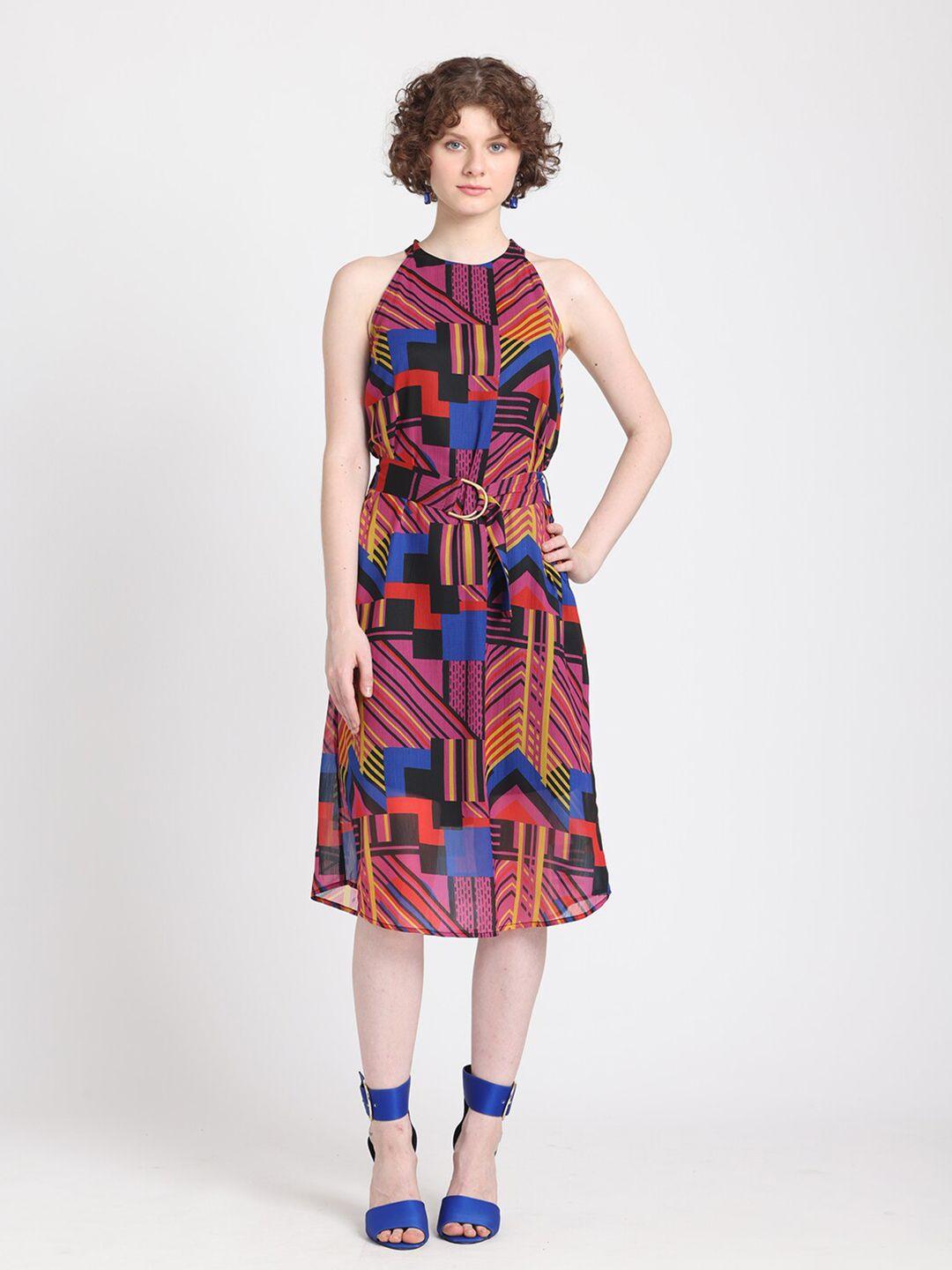 shaye geometric printed sleeveless chiffon a-line dress