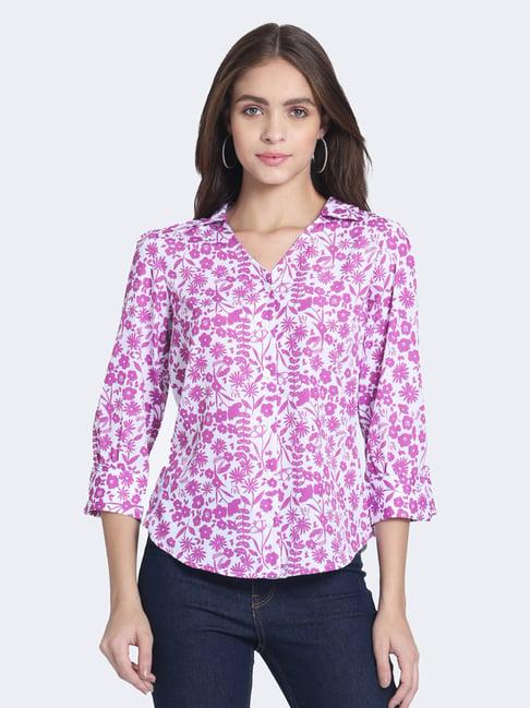 shaye lavender & white floral print shirt