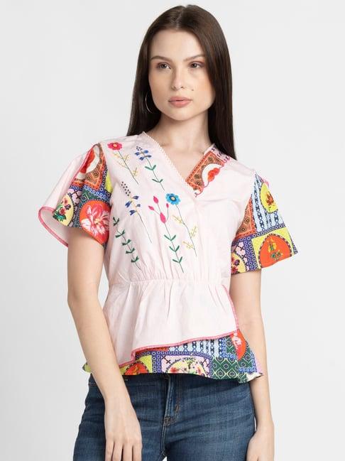 shaye light pink cotton embroidered top