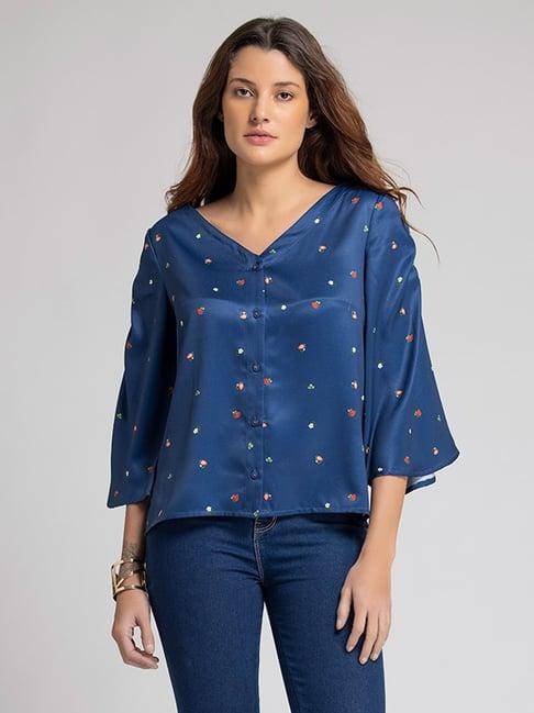 shaye navy printed shirt