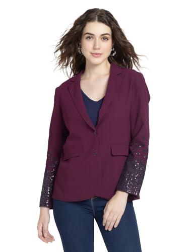 shaye notched lapel collar purple solid long sleeves party blazer for women