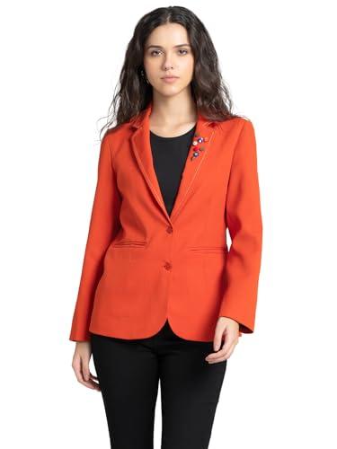 shaye orange casual long sleeves notched lapel collar solid crepe blazer for women