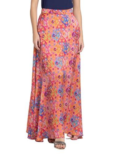 shaye orange floral a-line flared ankle length skirt for women