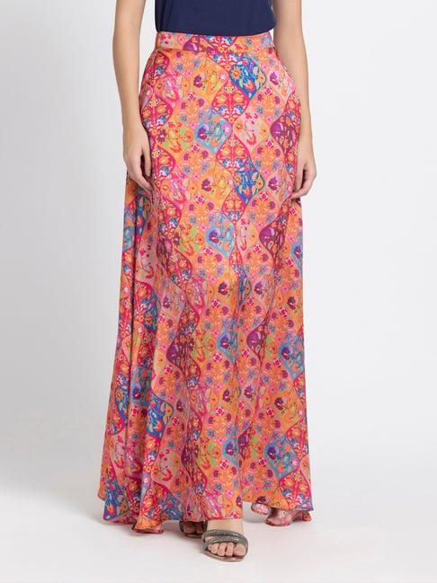 shaye orange floral print maxi skirt