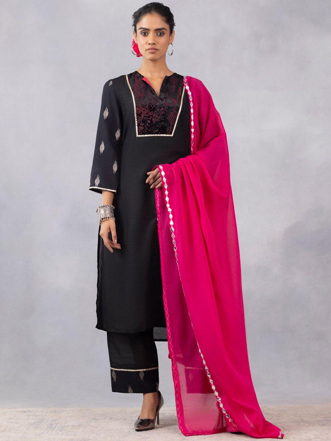 shaye panelled gotta patti kurta with trousers & with dupatta