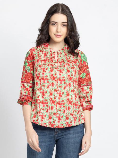 shaye peach & red floral print top