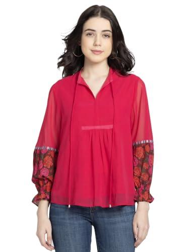 shaye pink casual 3/4th sleeves v-neck floral top for women