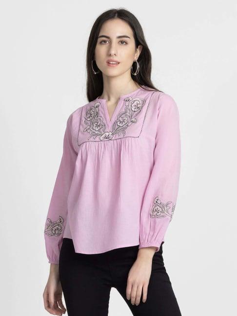 shaye pink cotton embroidered top