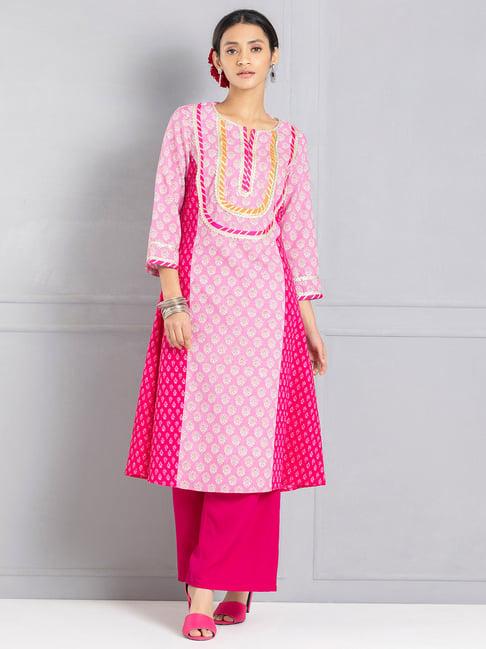 shaye pink cotton floral print kurta