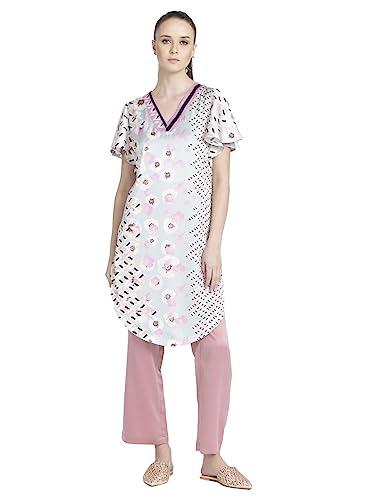 shaye pink short sleeves v-neck printed kurta set for women