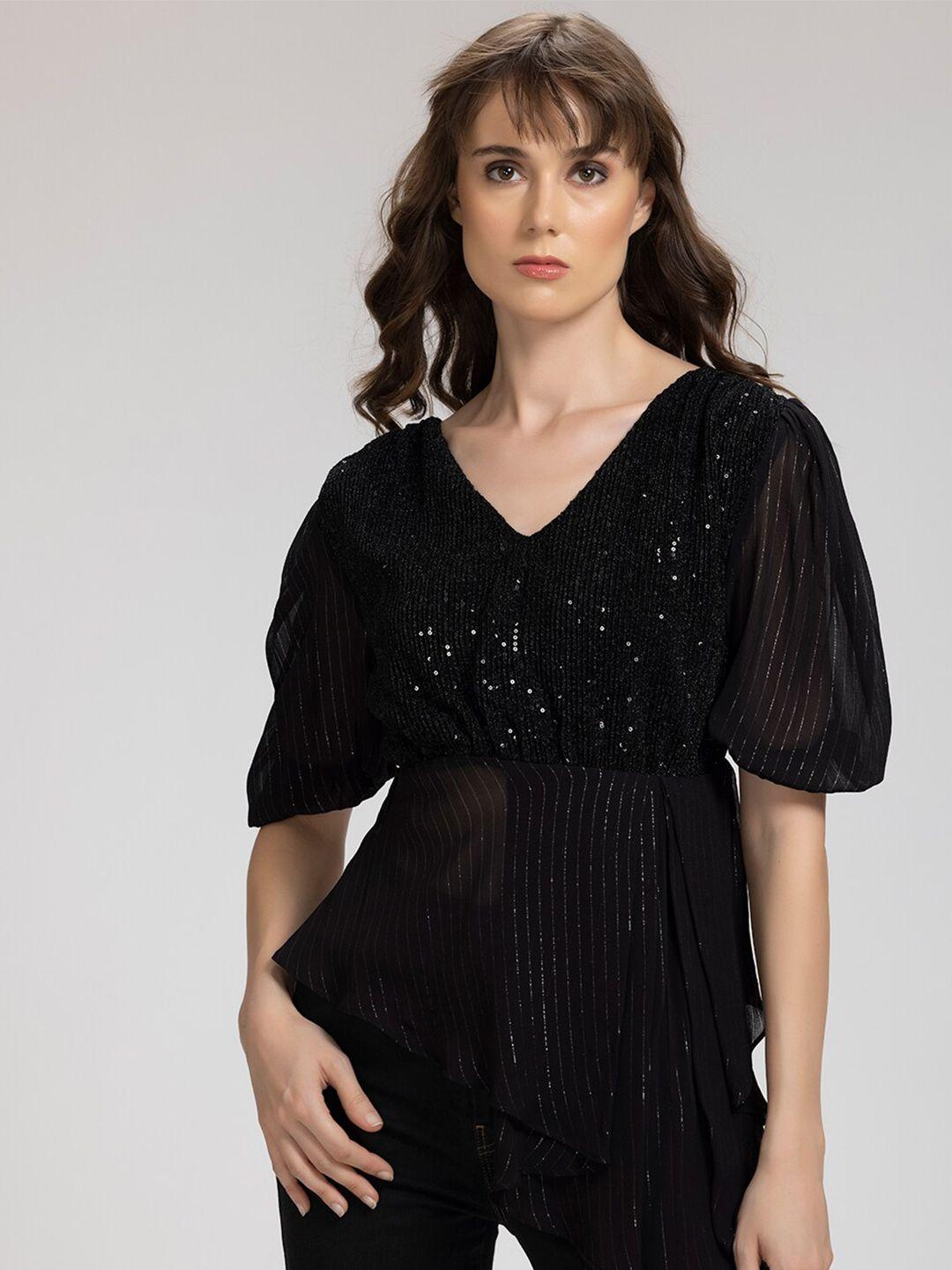 shaye puff sleeved sequins embellished top