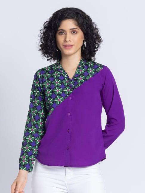 shaye purple & green printed shirt