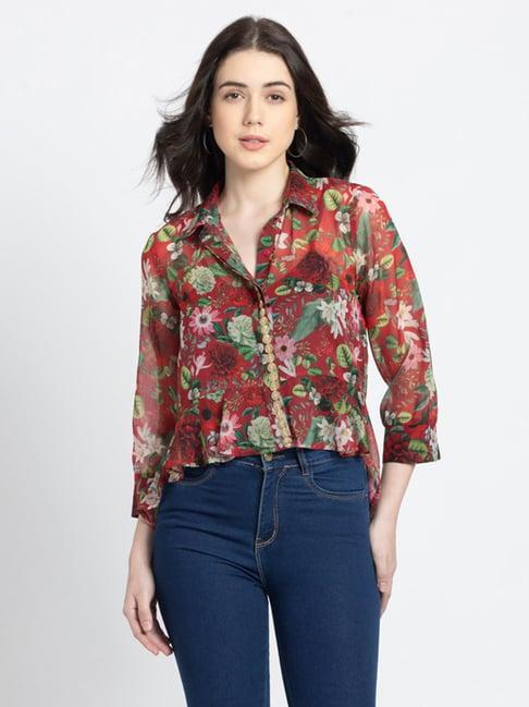 shaye red floral print shirt