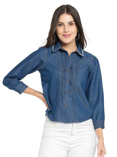 shaye shirt collar blue solid long sleeves casual shirts for women