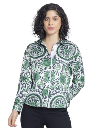 shaye shirt collar green printed & embellished long sleeves party shirts for women