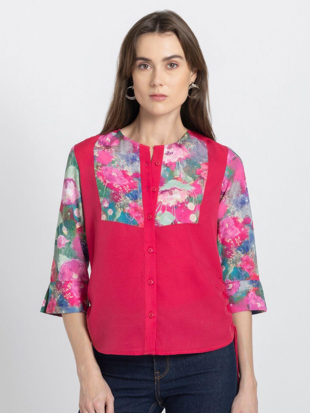shaye smart floral opaque printed round neck casual shirt