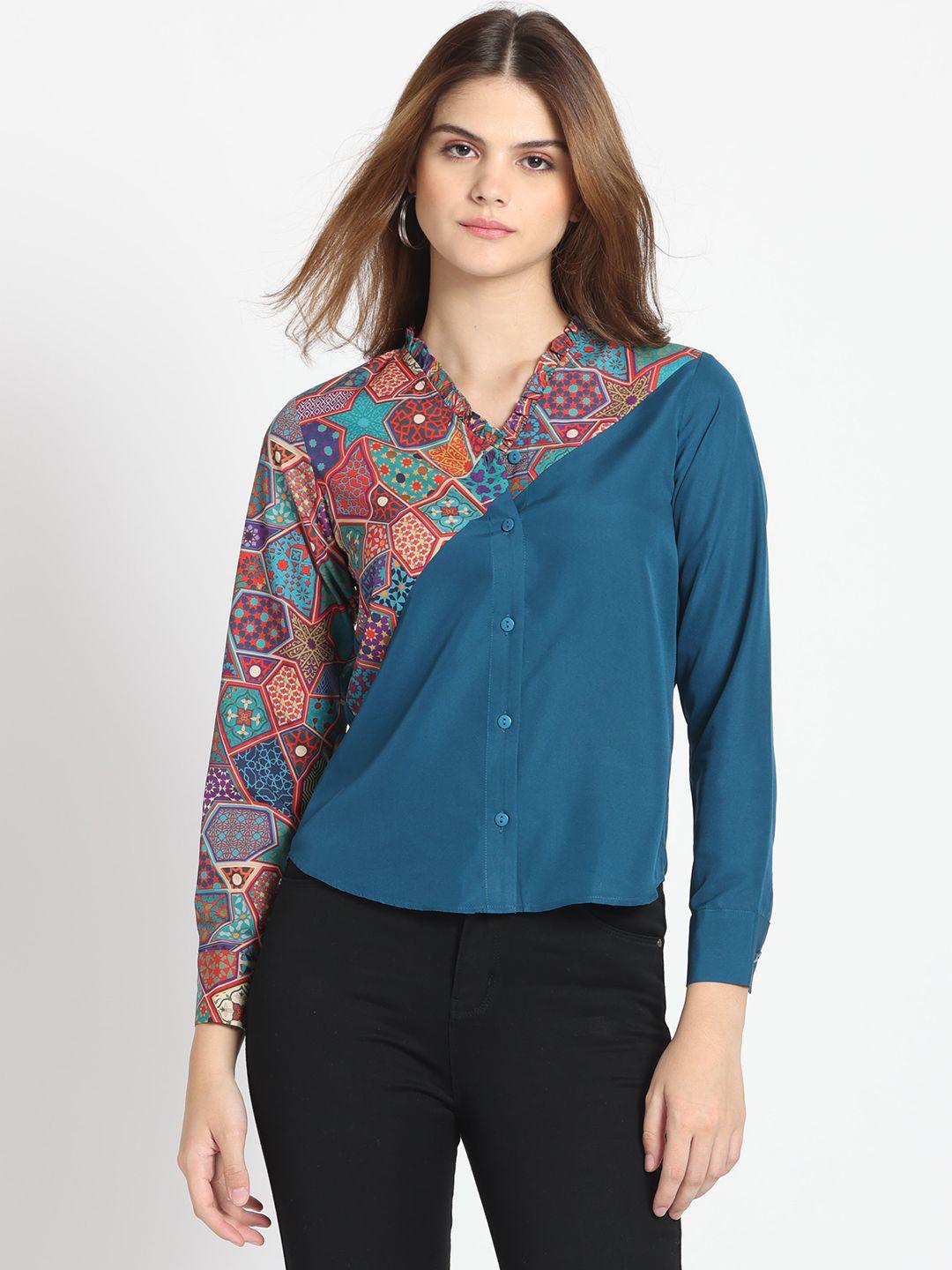 shaye smart floral printed v-neck long sleeves opaque casual shirt
