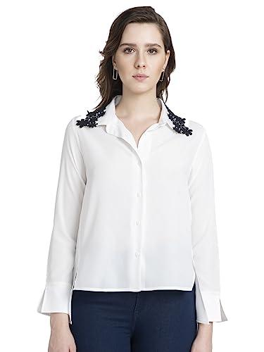 shaye spread collar white solid long sleeves casual shirt for women